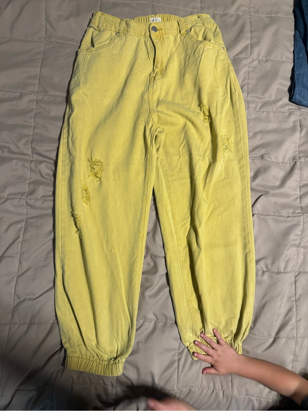 Womenβs yellow denim Distressed Jogger Pants